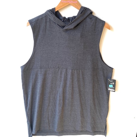 Xersion Studio Quick-Dry Sleeveless hooded Charcoal tank top, Size Medium, NWT - Picture 1 of 7